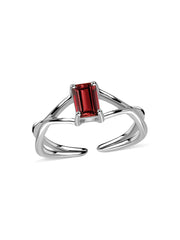 Natural Garnet Modern Octagon Silver Ring
