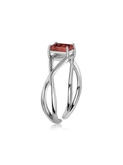 Natural Garnet Modern Octagon Silver Ring