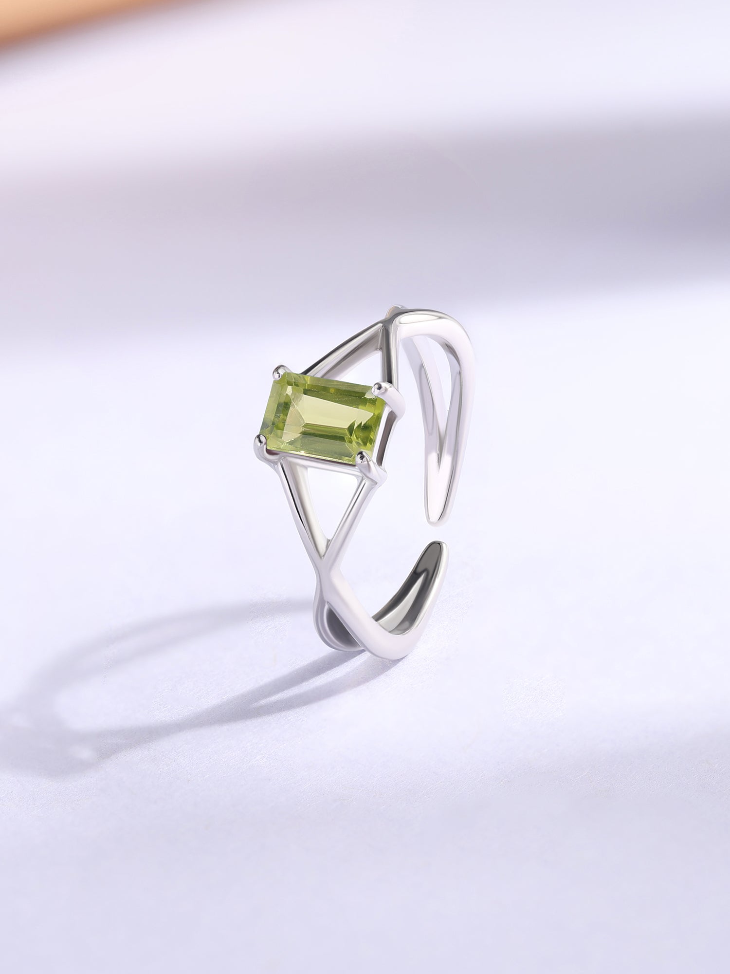 Peridot Modern Octagon Silver Ring