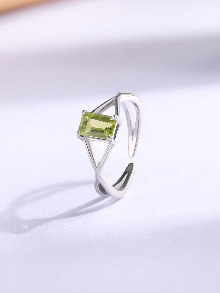 Peridot Modern Octagon Silver Ring