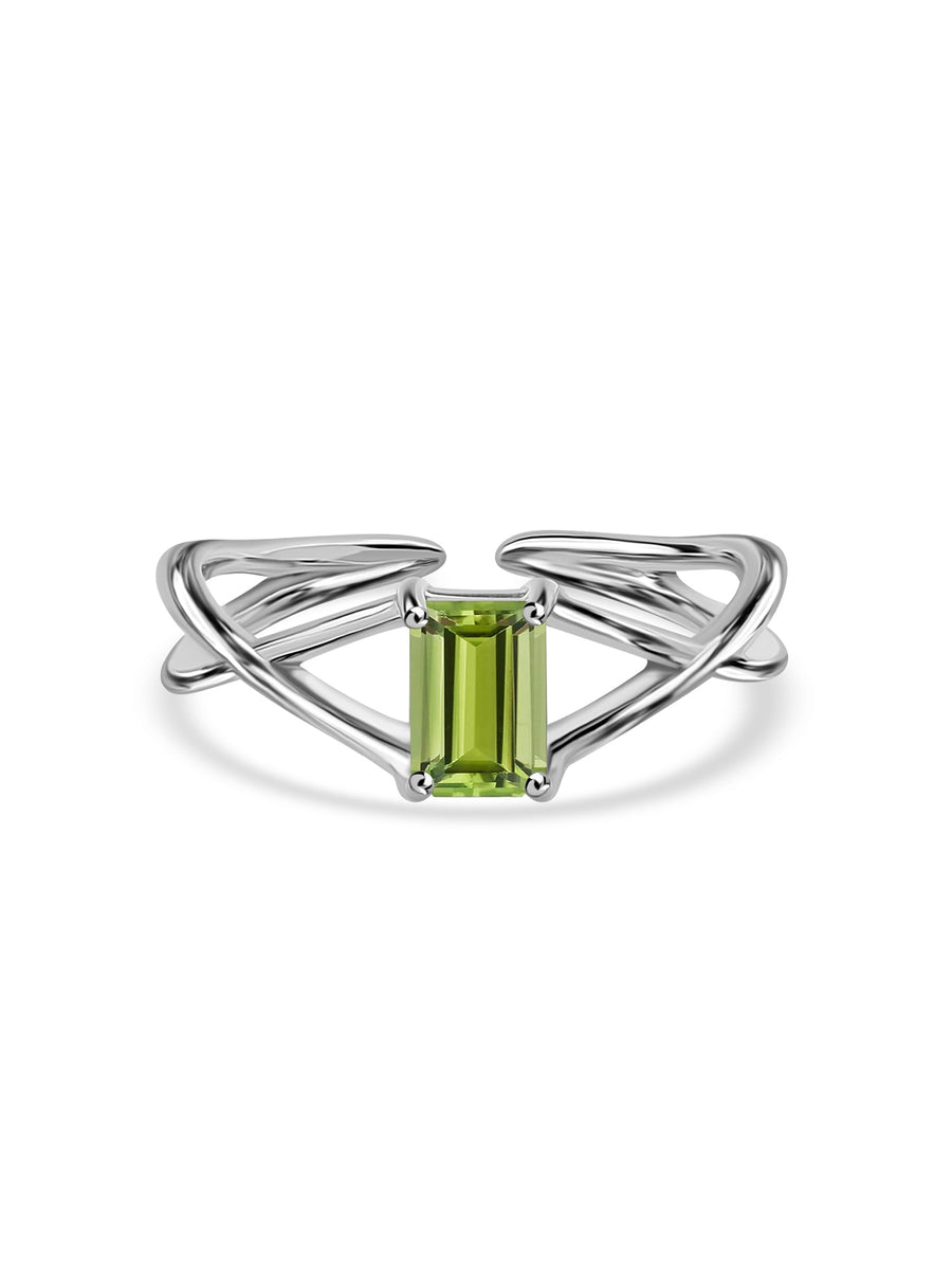 Peridot Modern Octagon Silver Ring