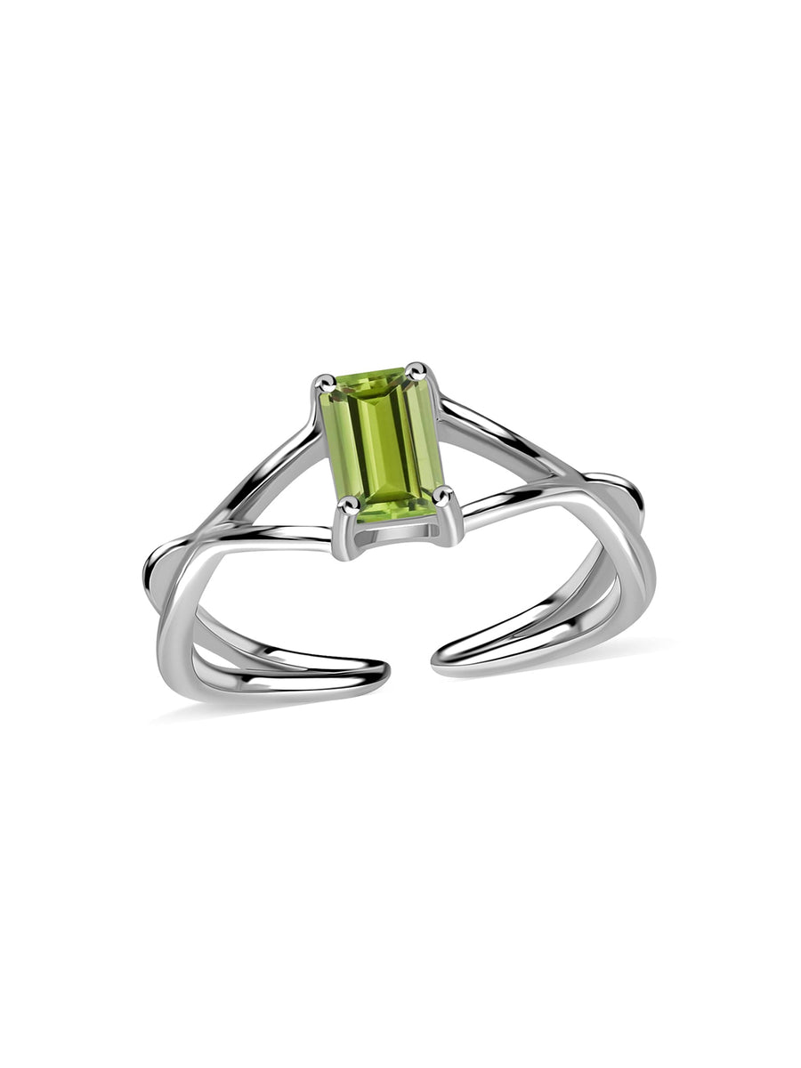 Peridot Modern Octagon Silver Ring