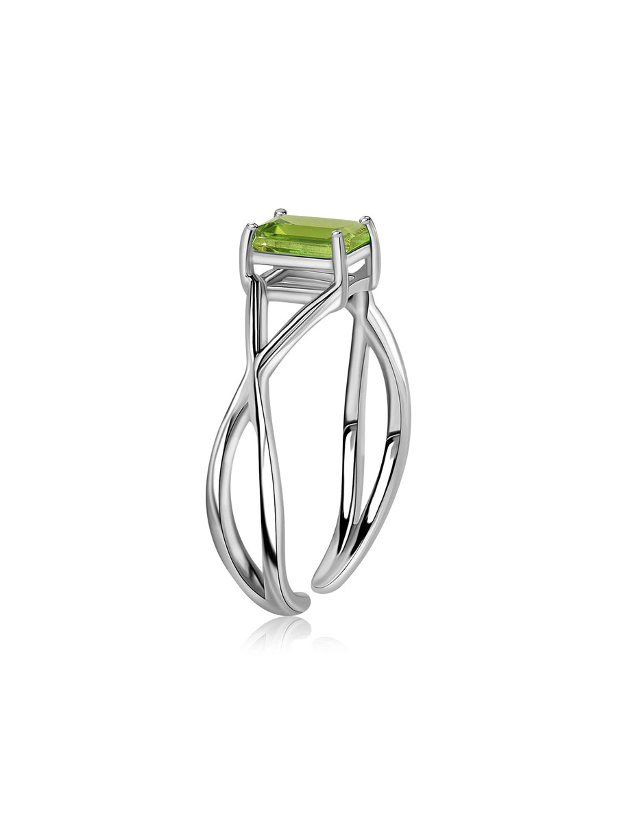 Peridot Modern Octagon Silver Ring