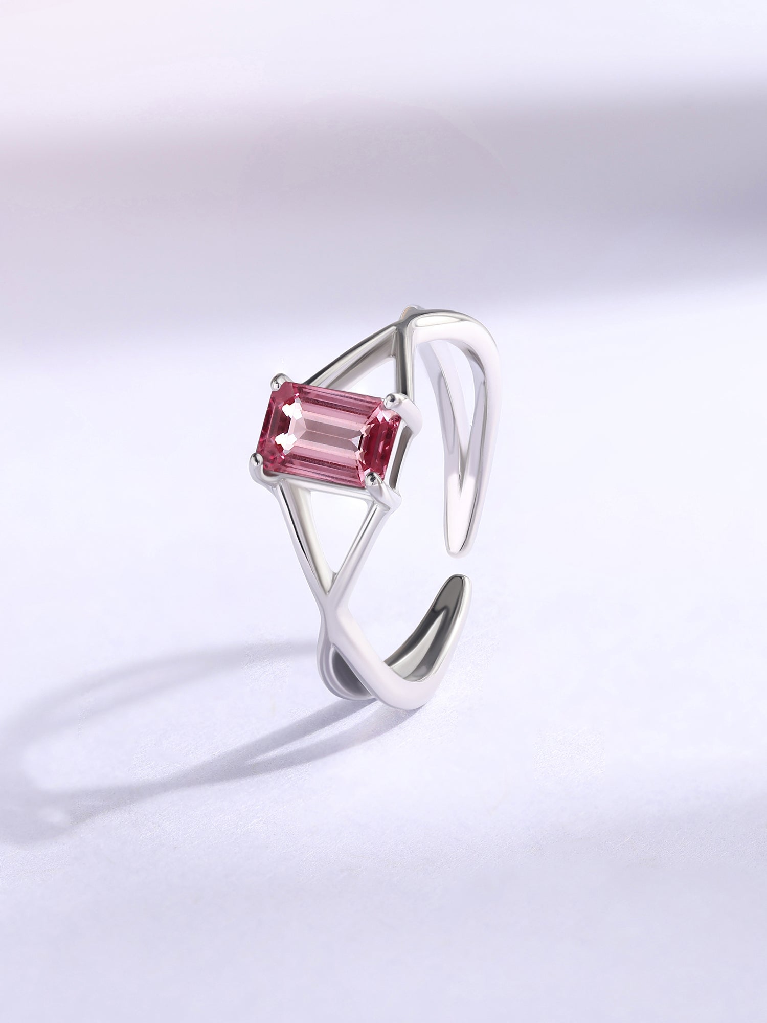 Pink Tourmaline Modern Octagon Silver Ring