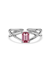 Pink Tourmaline Modern Octagon Silver Ring