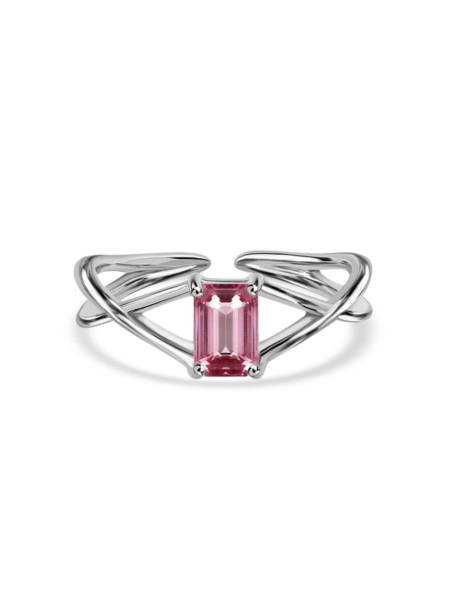 Pink Tourmaline Modern Octagon Silver Ring