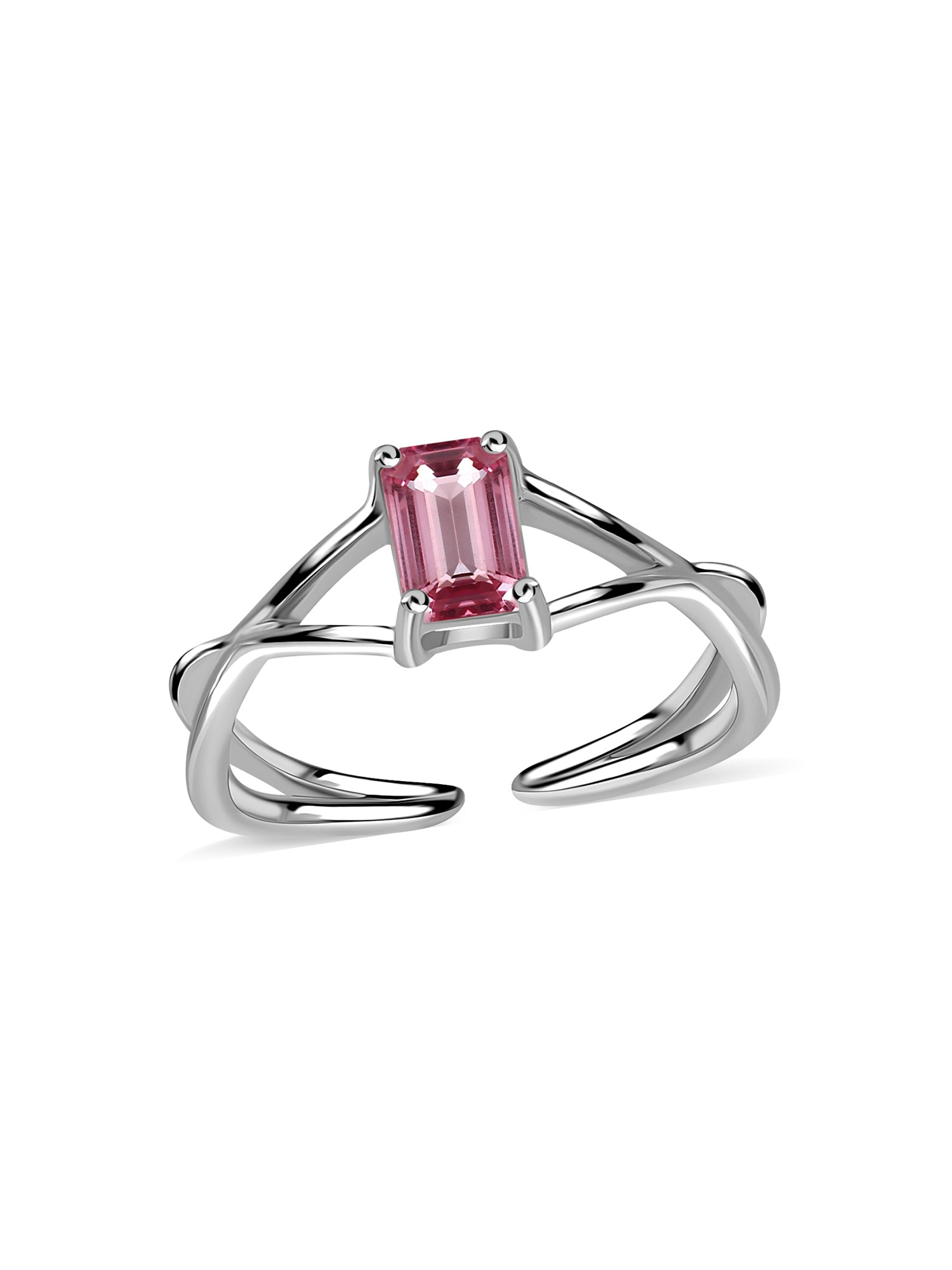 Pink Tourmaline Modern Octagon Silver Ring