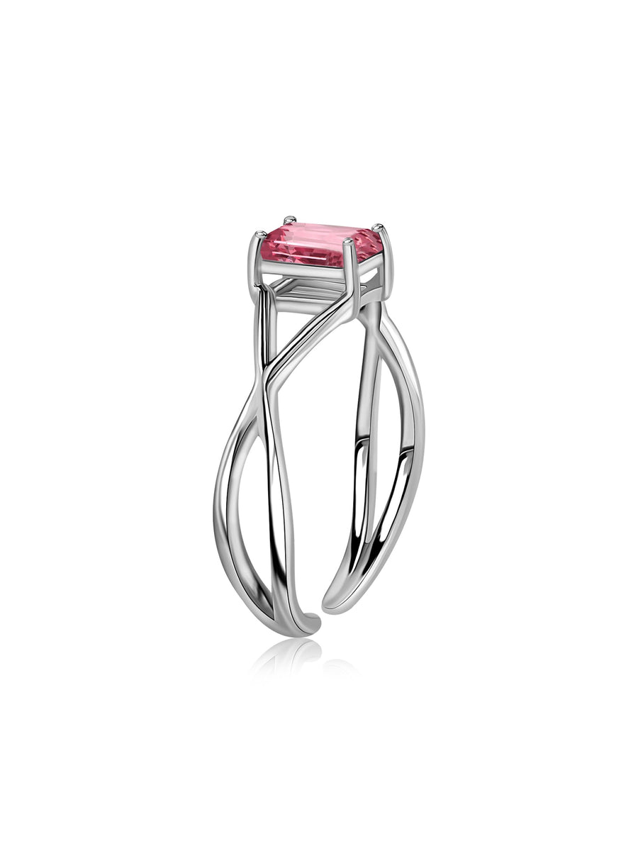 Pink Tourmaline Modern Octagon Silver Ring