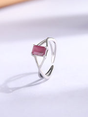 Natural Ruby Modern Octagon Silver Ring