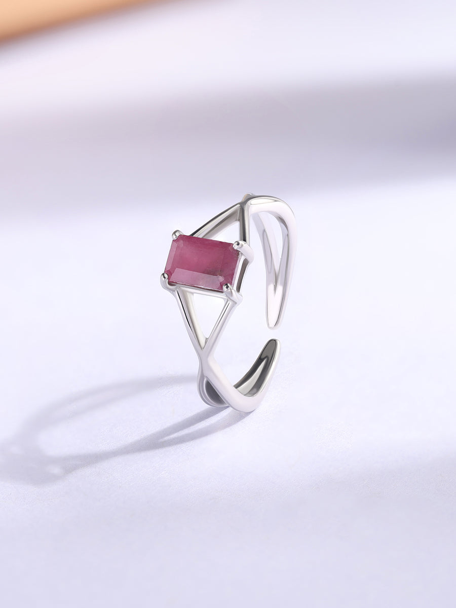 Natural Ruby Modern Octagon Silver Ring
