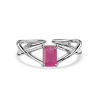 Natural Ruby Modern Octagon Silver Ring