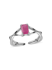 Natural Ruby Modern Octagon Silver Ring