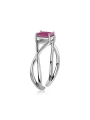 Natural Ruby Modern Octagon Silver Ring