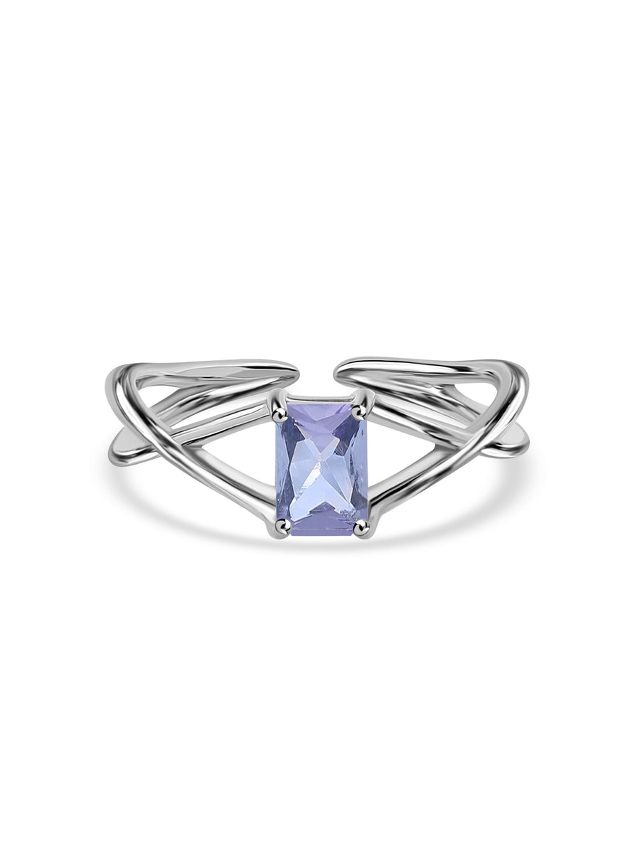 Natural Tanzanite Modern Octagon Silver Ring