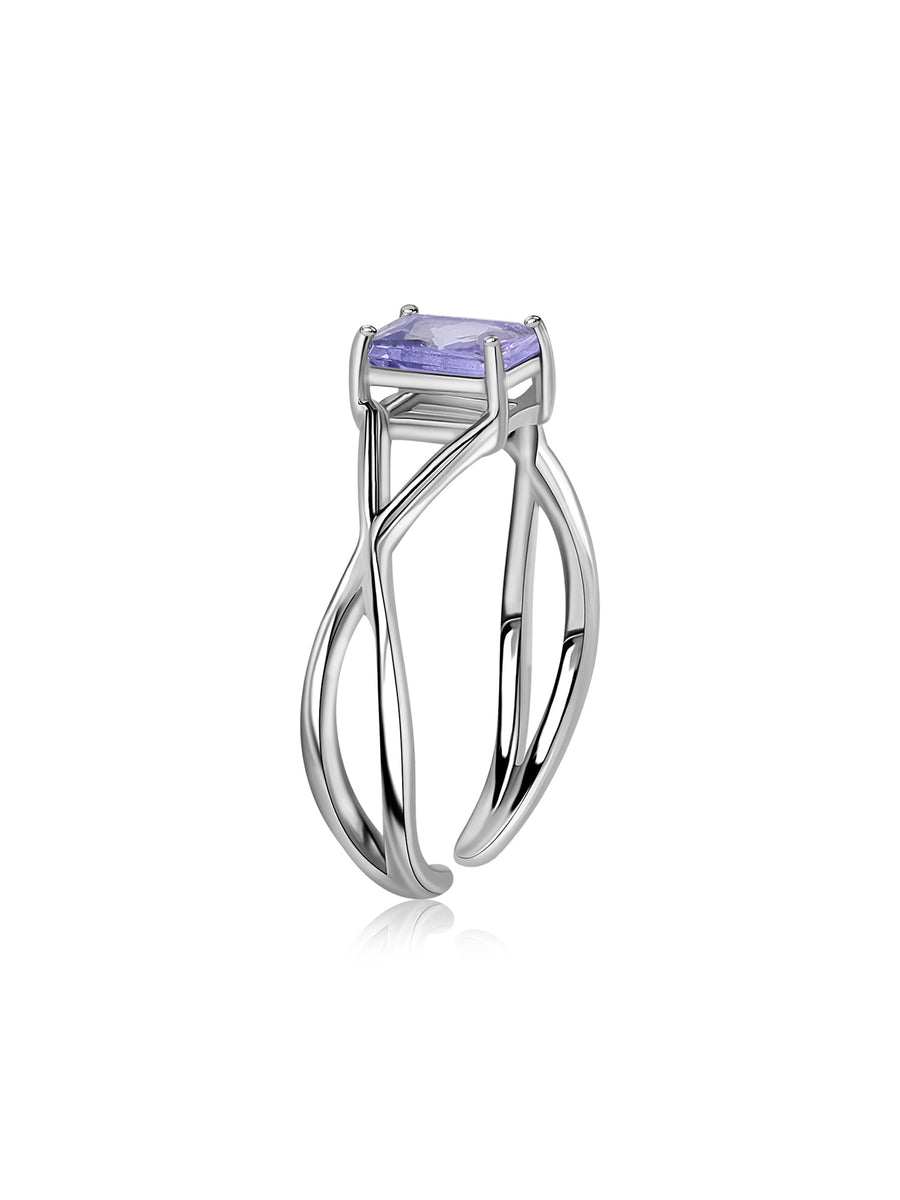 Natural Tanzanite Modern Octagon Silver Ring