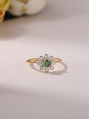 Natural Emerald Flora Ring With Zirconia