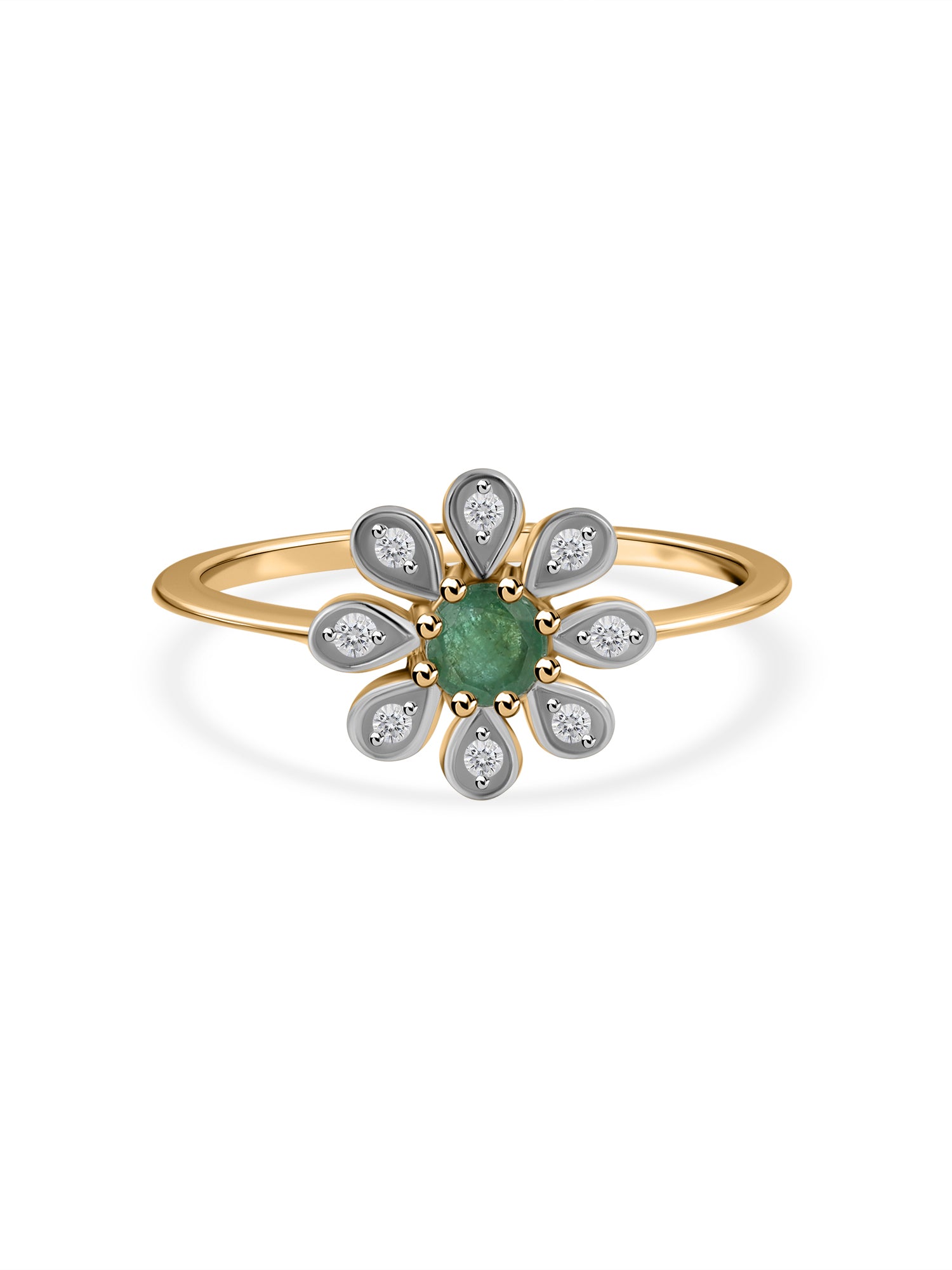 Natural Emerald Flora Ring With Zirconia