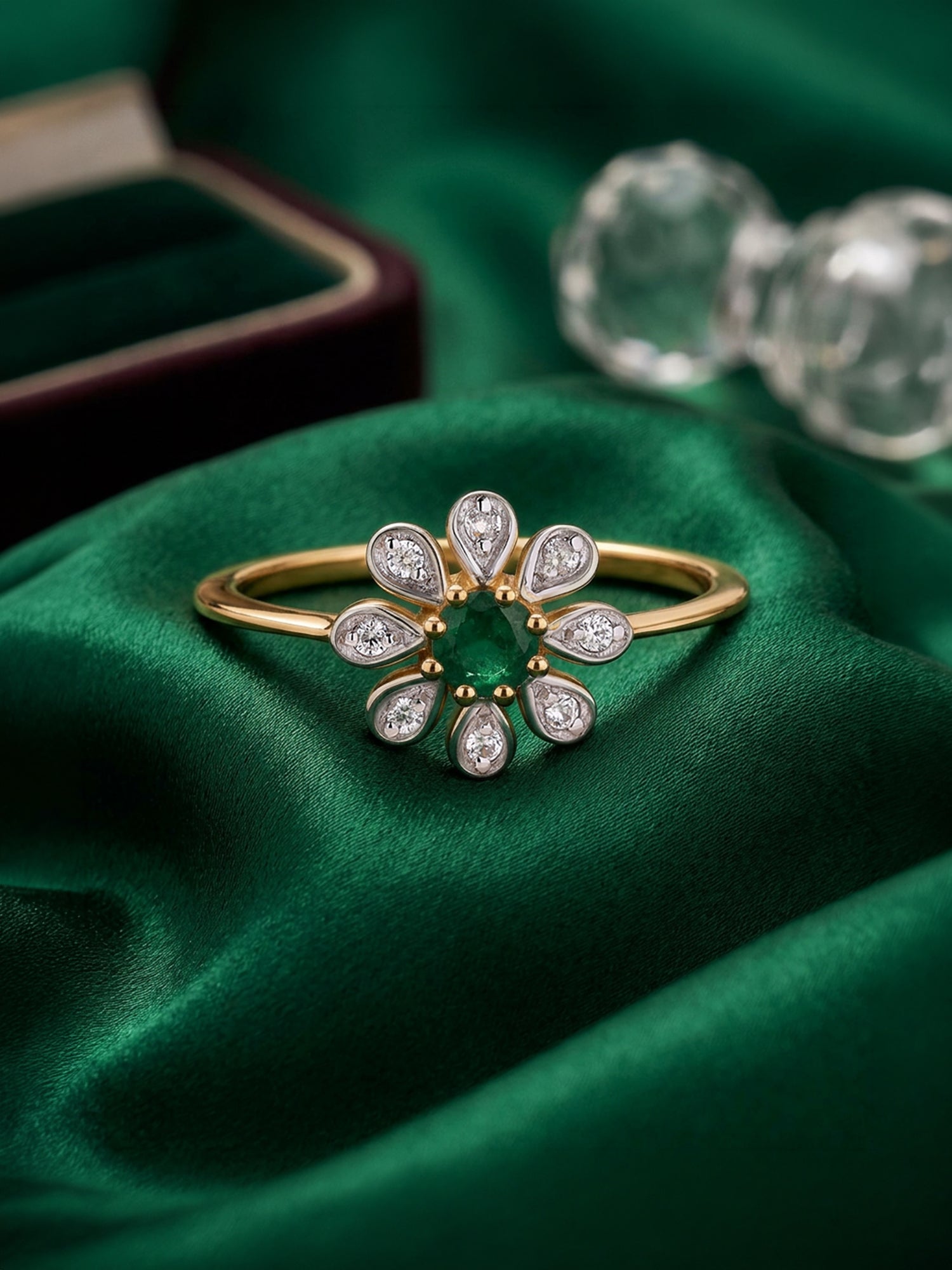 Natural Emerald Flora Ring With Zirconia