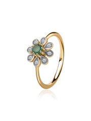 Natural Emerald Flora Ring With Zirconia