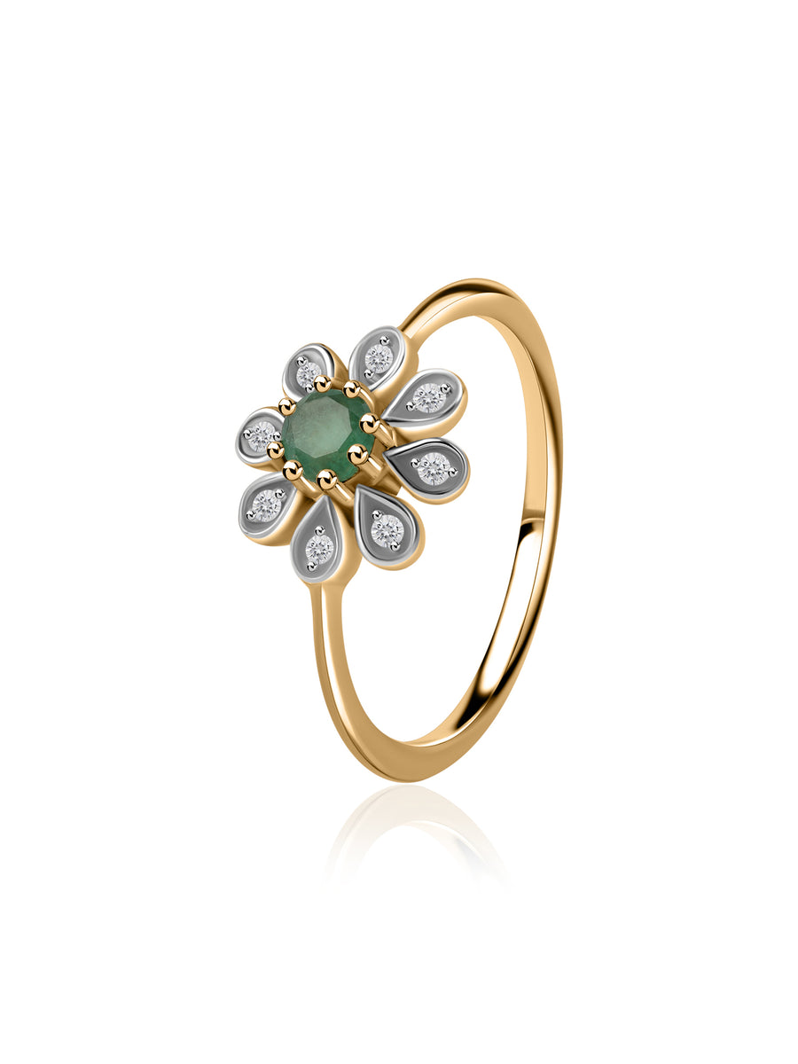 Natural Emerald Flora Ring With Zirconia
