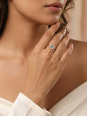 Natural Emerald Flora Ring With Zirconia