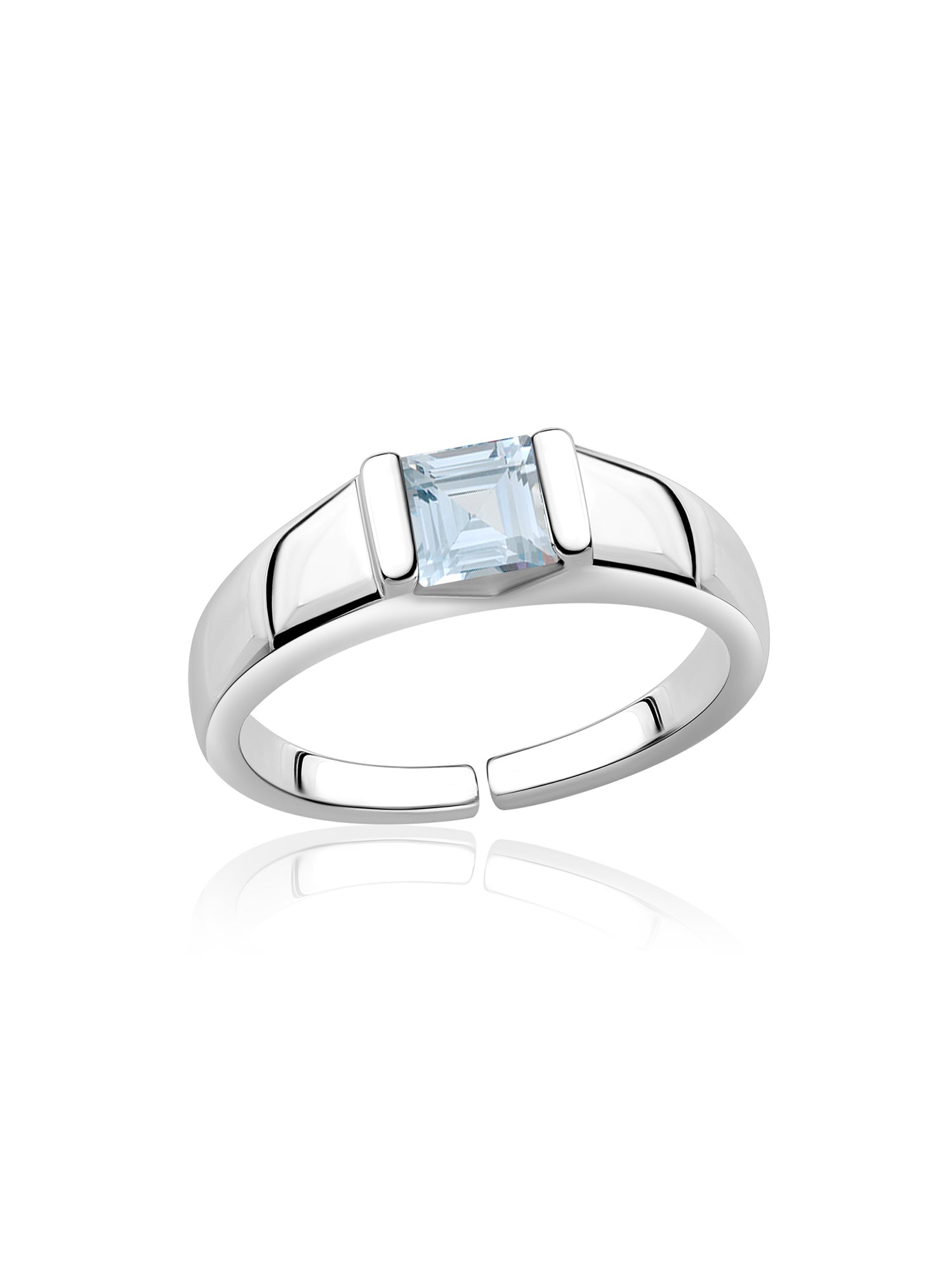 Natural Aquamarine Bold Band Silver Ring