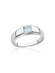 Natural Aquamarine Bold Band Silver Ring