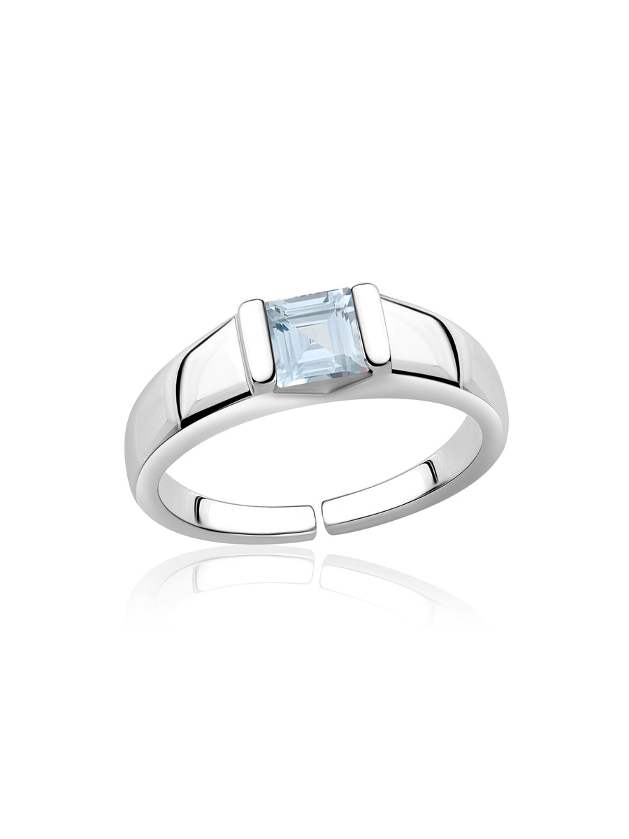Natural Aquamarine Bold Band Silver Ring