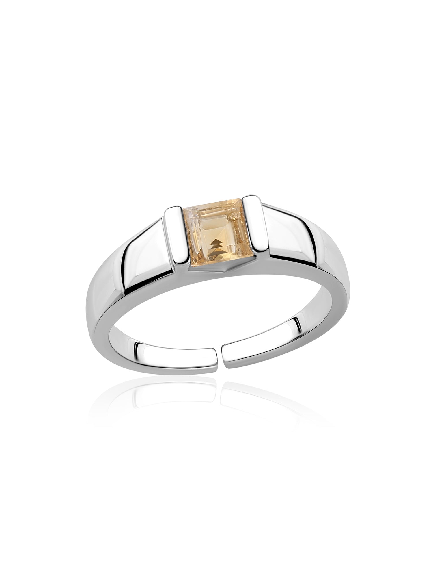 Natural Citrine Bold Band Silver Ring