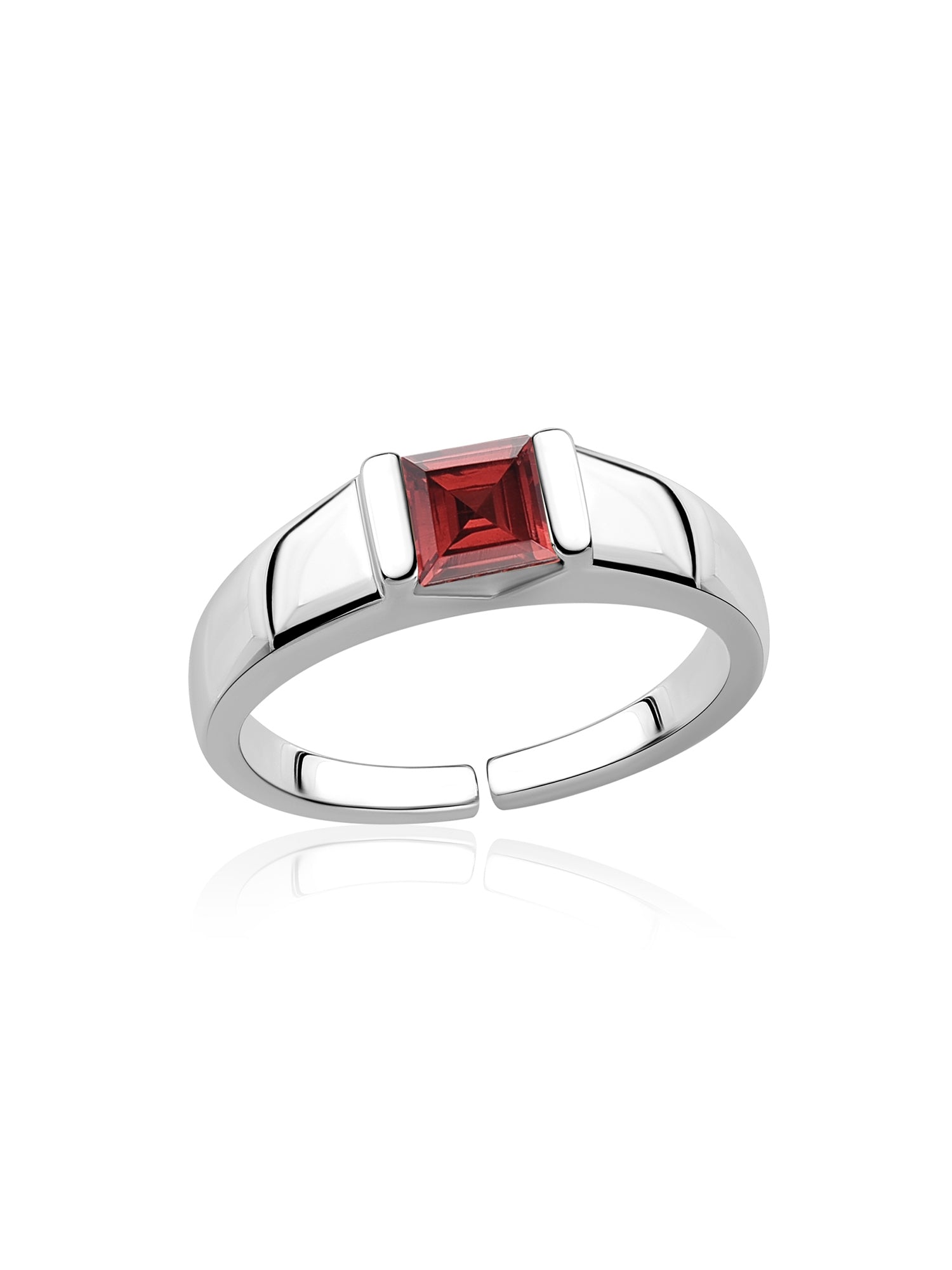 Natural Garnet Bold Band Silver Ring