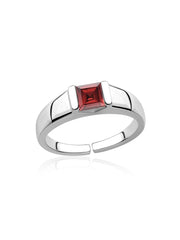 Natural Garnet Bold Band Silver Ring