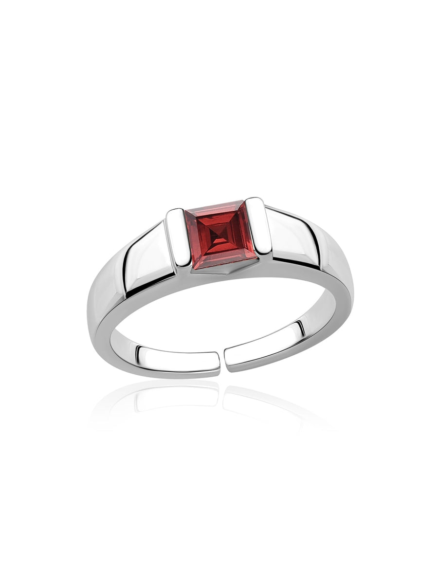 Natural Garnet Bold Band Silver Ring