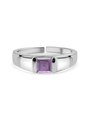 Natural Amethyst Bold Band Silver Ring