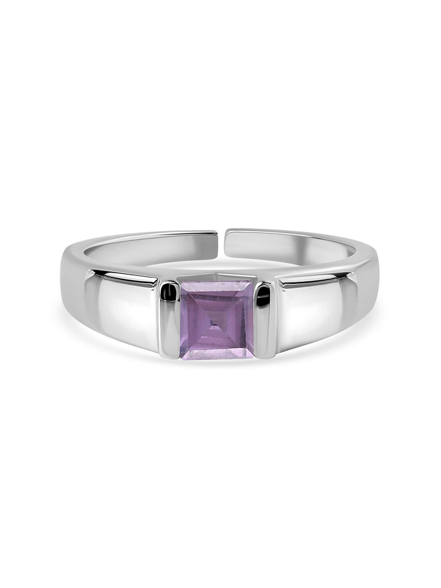 Natural Amethyst Bold Band Silver Ring