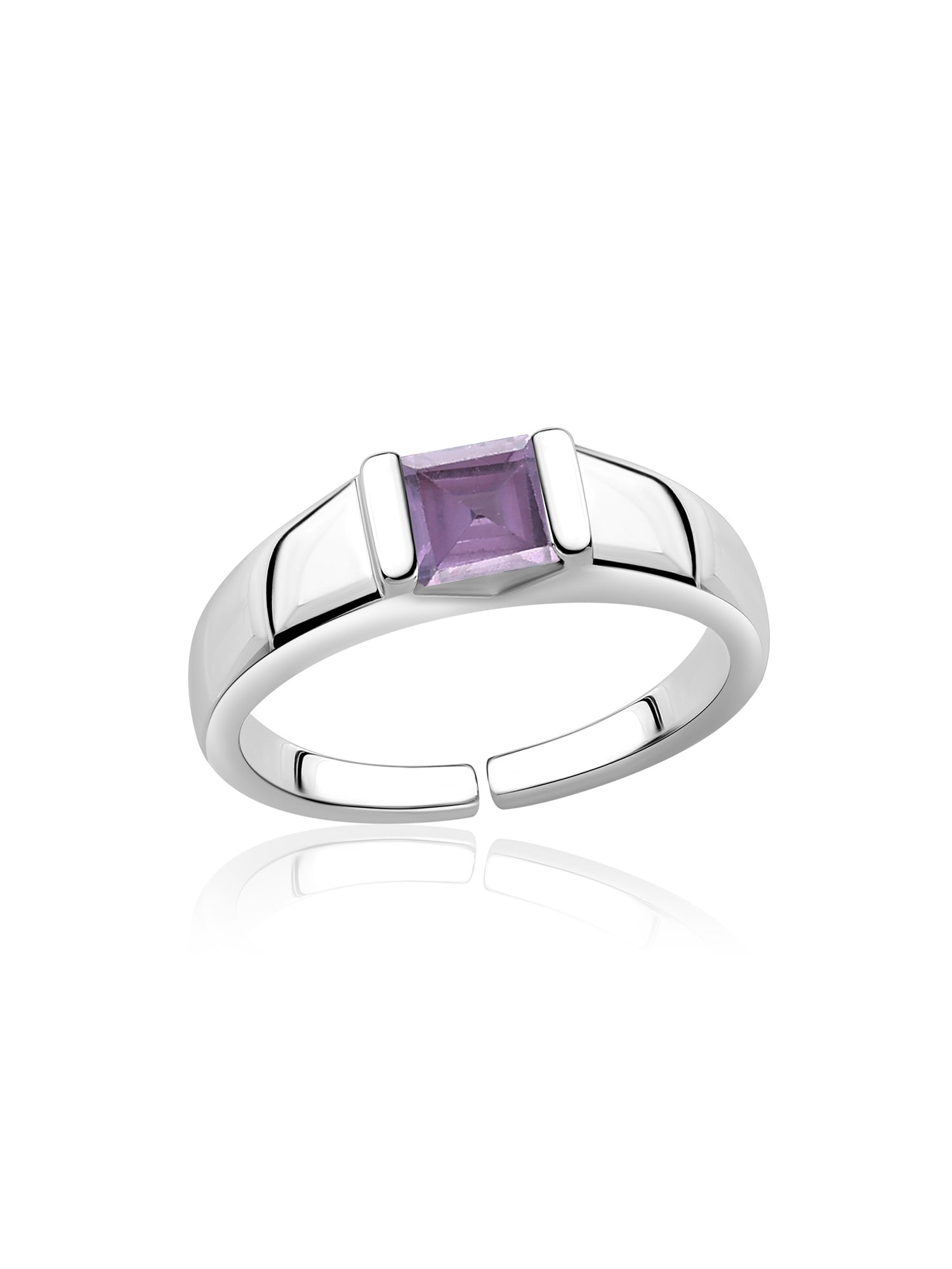 Natural Amethyst Bold Band Silver Ring