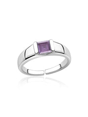 Natural Amethyst Bold Band Silver Ring