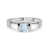 Natural Aquamarine Bold Band Silver Ring