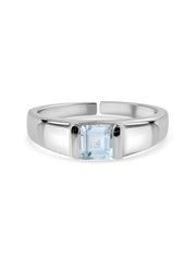 Natural Aquamarine Bold Band Silver Ring