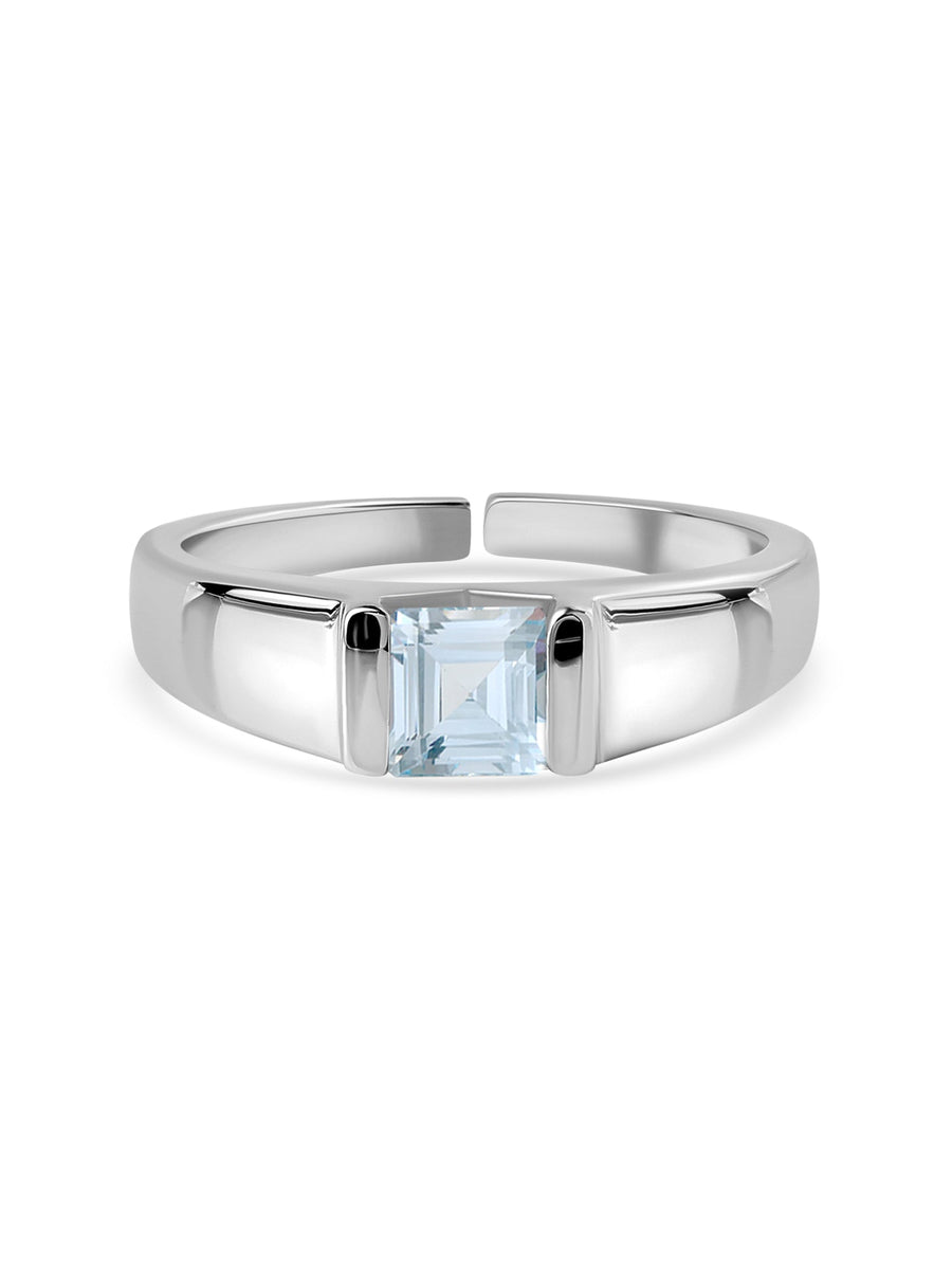Natural Aquamarine Bold Band Silver Ring
