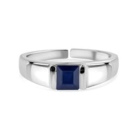 Natural Blue Sapphire Bold Band Silver Ring