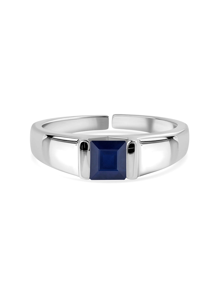 Natural Blue Sapphire Bold Band Silver Ring