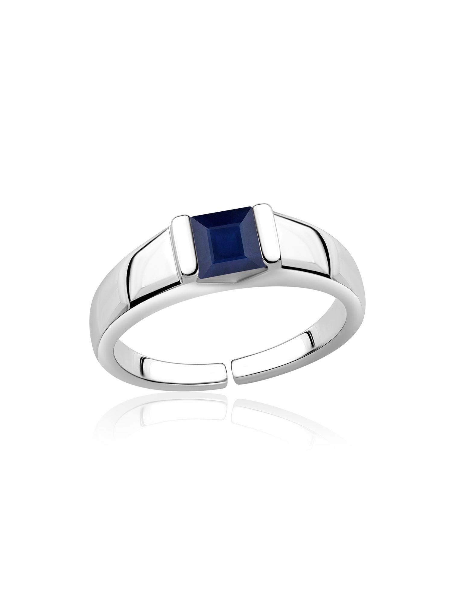 Natural Blue Sapphire Bold Band Silver Ring