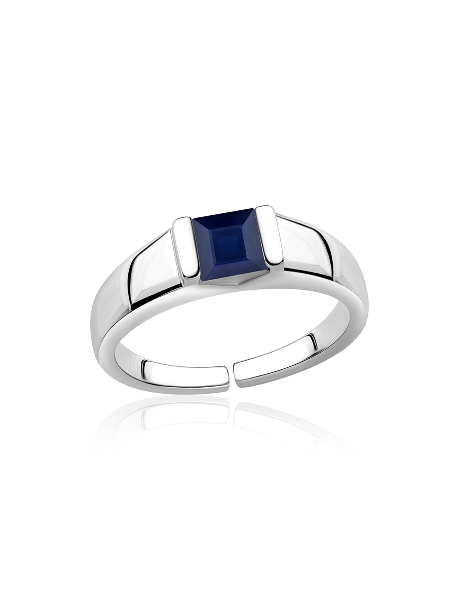 Natural Blue Sapphire Bold Band Silver Ring