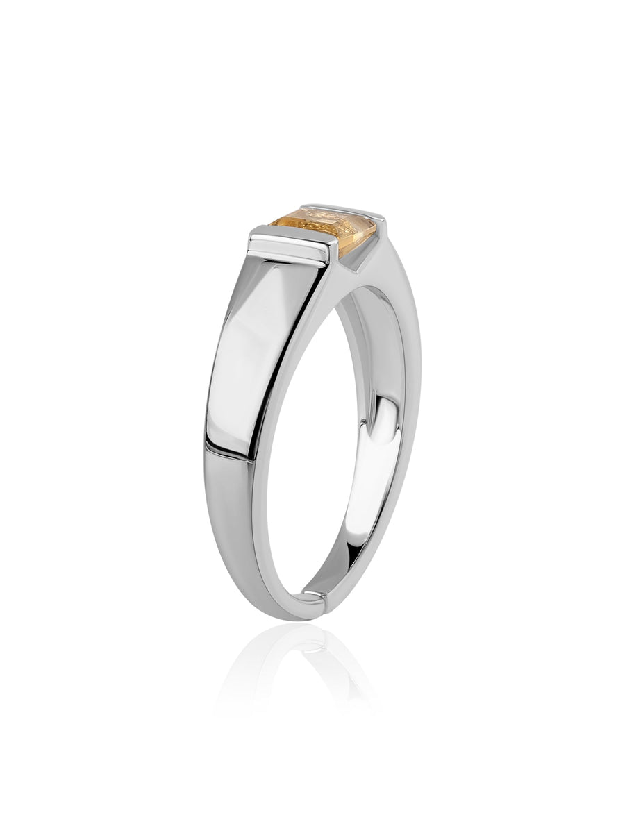 Natural Citrine Bold Band Silver Ring