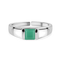 Natural Emerald Bold Band Silver Ring