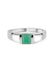 Natural Emerald Bold Band Silver Ring