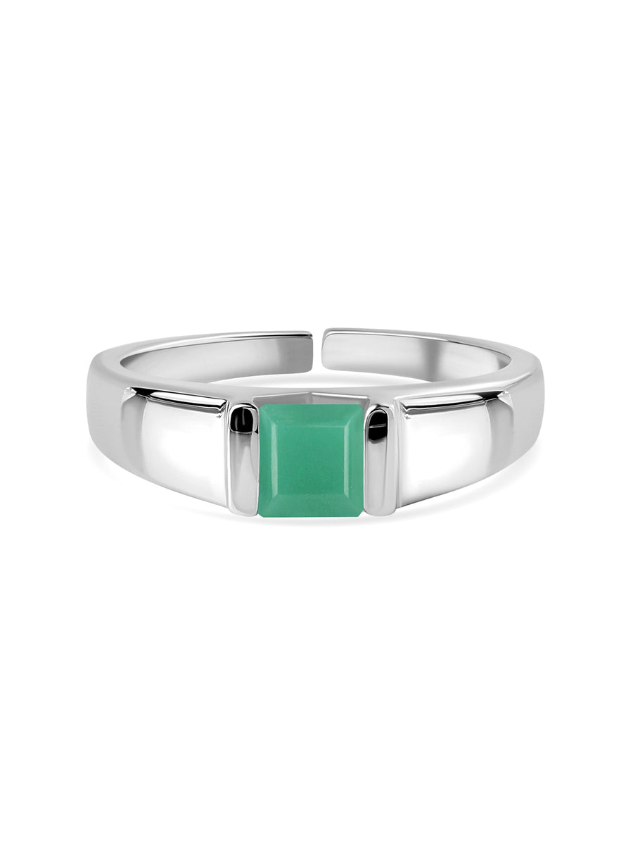 Natural Emerald Bold Band Silver Ring