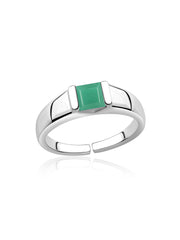 Natural Emerald Bold Band Silver Ring