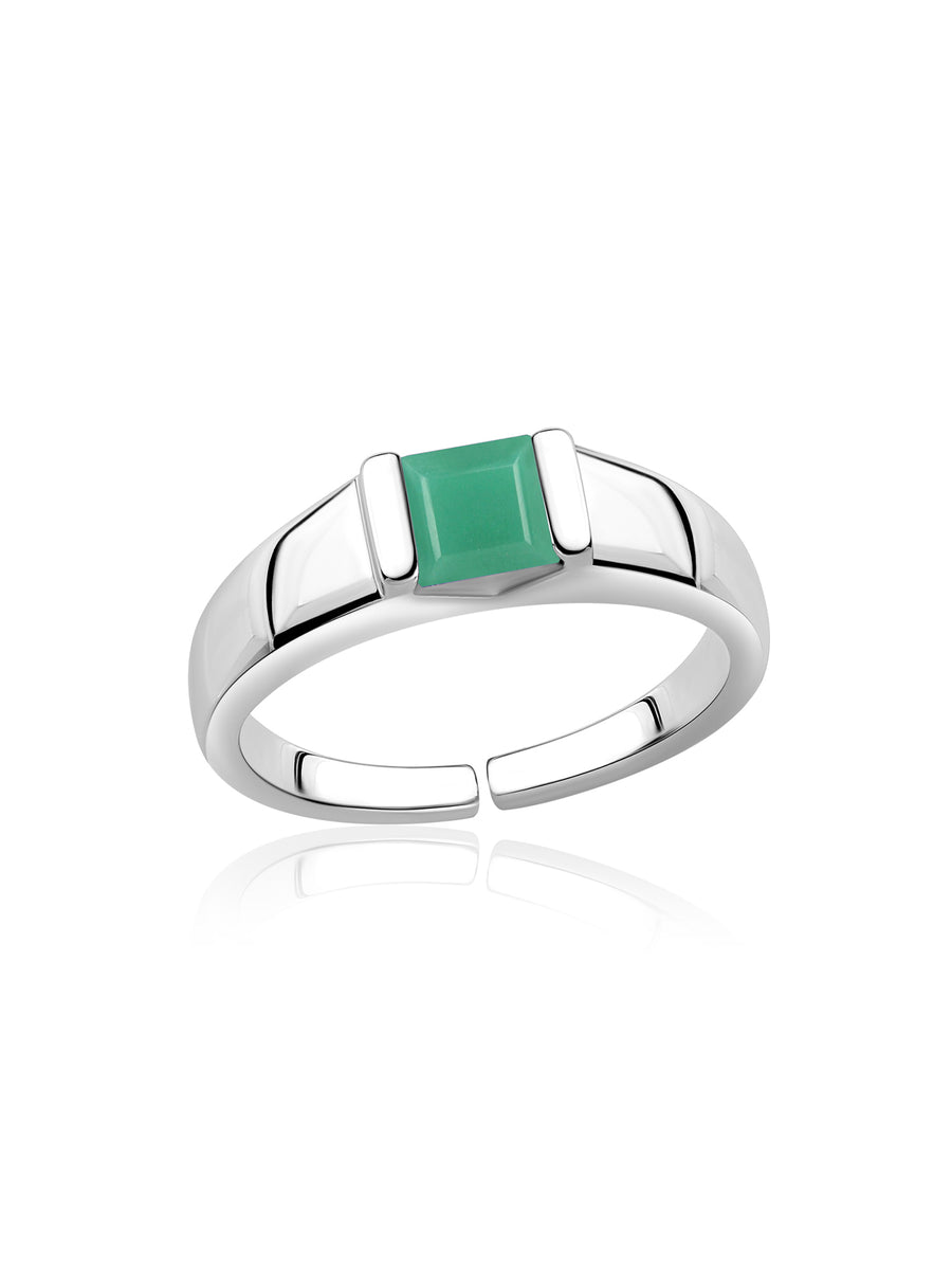 Natural Emerald Bold Band Silver Ring
