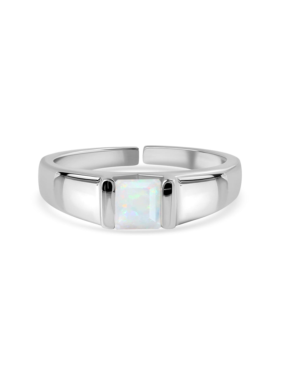 Natural Ethiopian Opal Bold Band Silver Ring